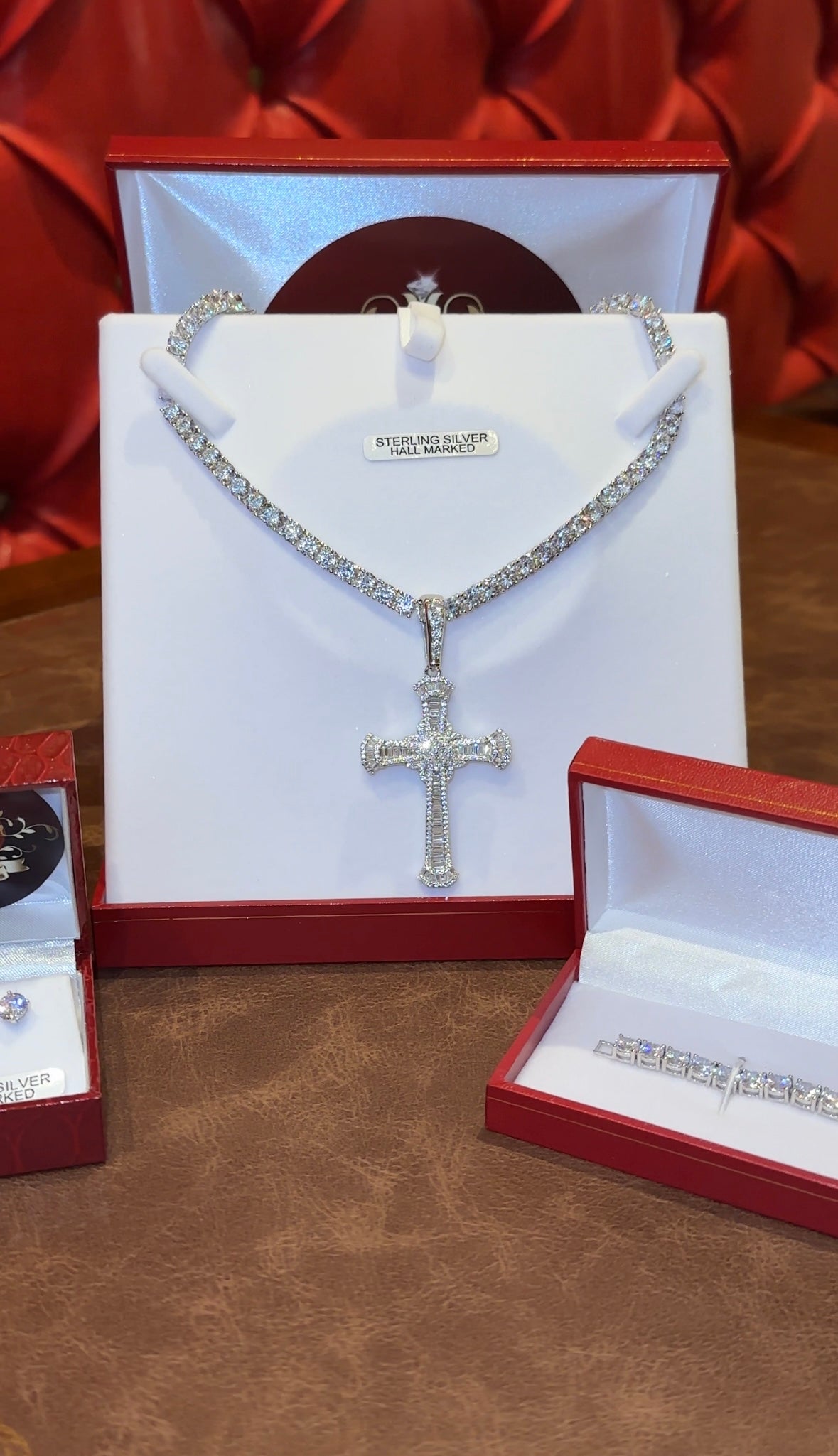 Tennis Set With Cross Pendant
