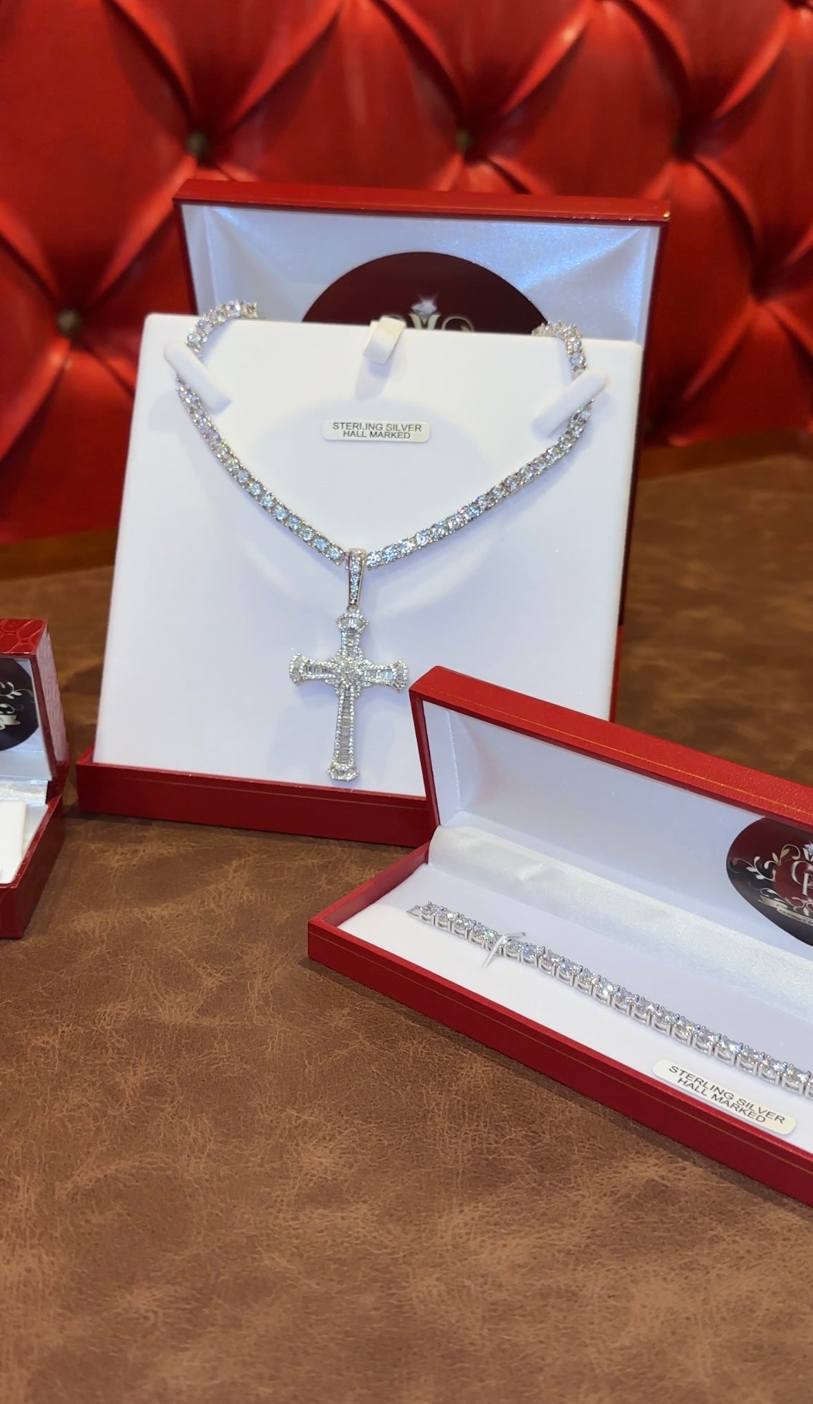 Tennis Set With Cross Pendant