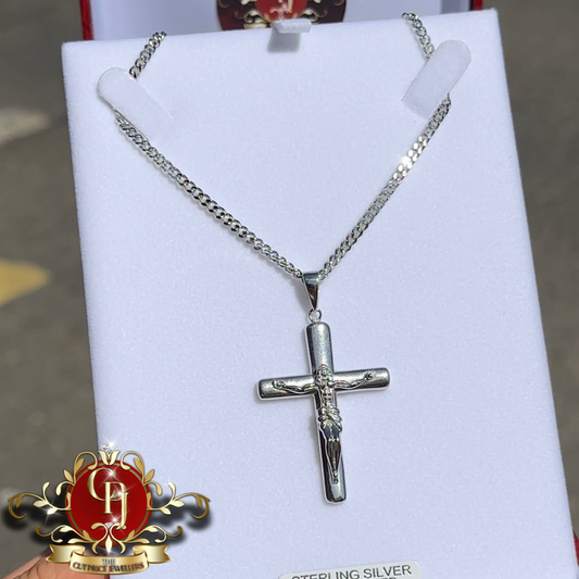 Solid Sterling Silver Chain & Cross | The Cut Price Jewellers