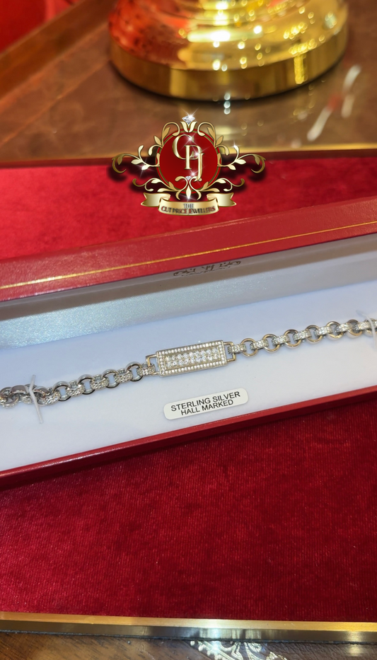 FULL CZ ID BELCHER STERLING SILVER