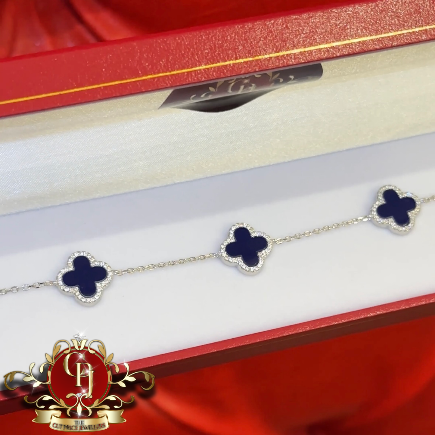 Sterling Silver Navy Clover Bracelet | The Cut Price Jewellers