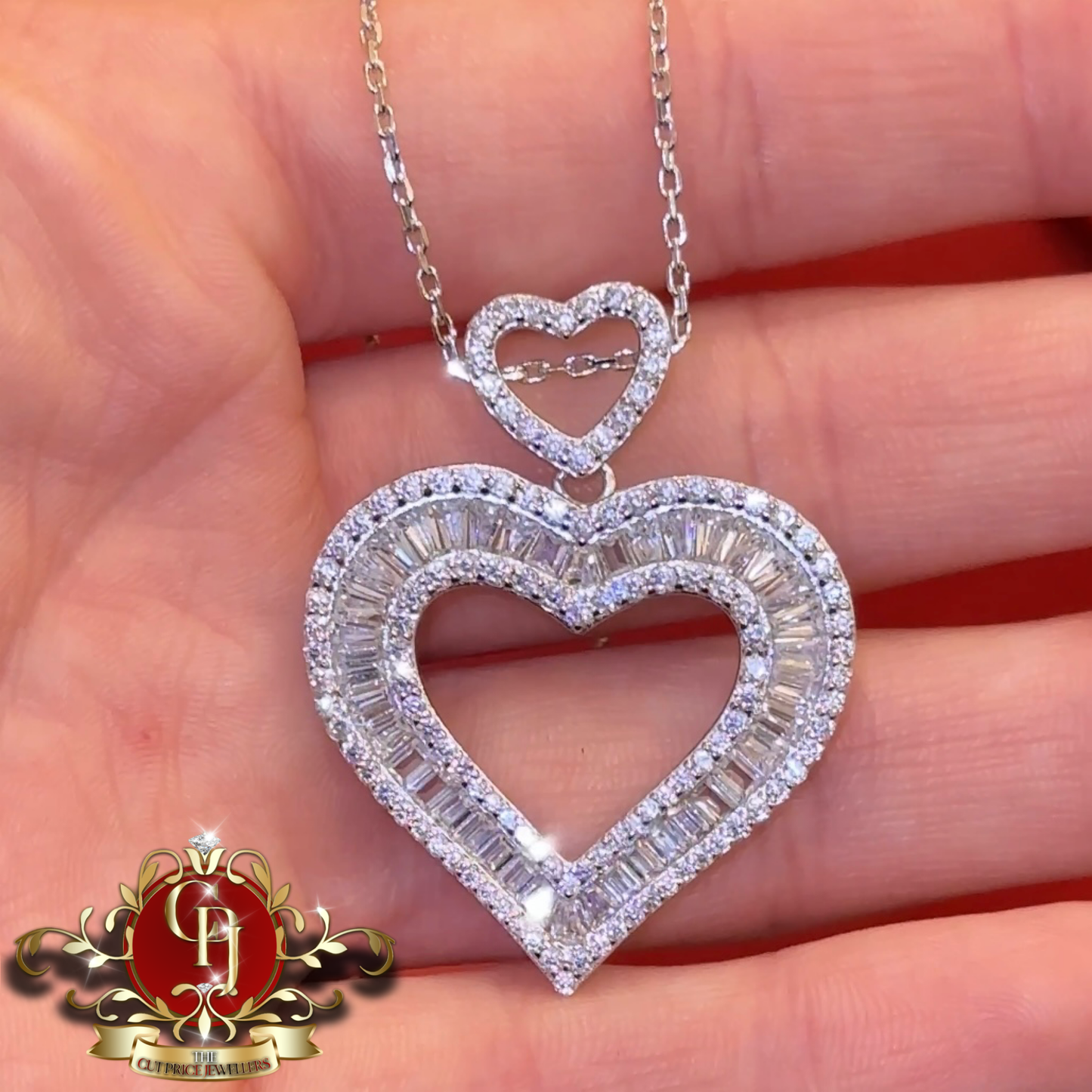 Double Heart Pendant Sterling Silver | The Cut Price Jewellers